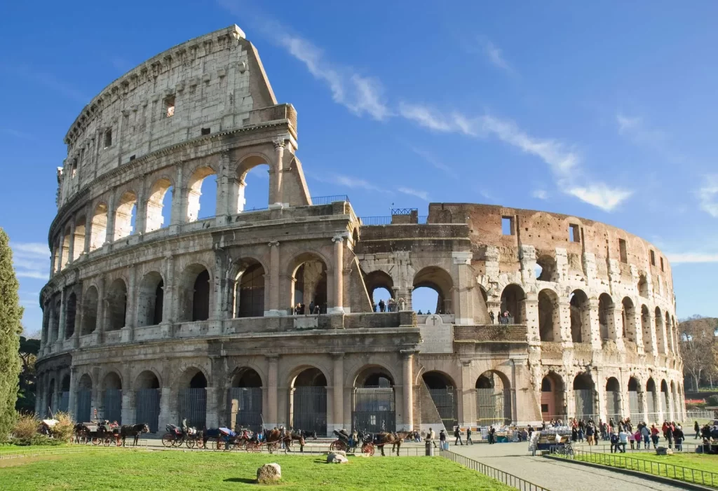 The Colosseum is an ancient amphitheater located in Rome, Italy.